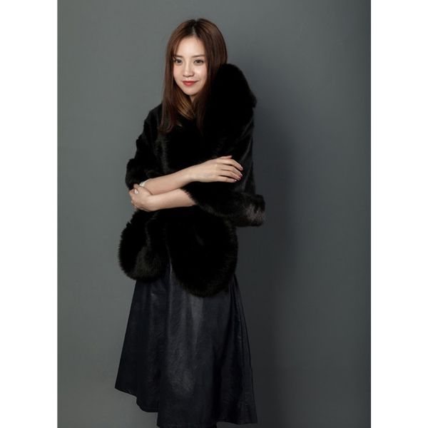 

меховой пончо мыс из искусственной фальшивой лисы с кроликом мех свадебное платье пожимает плечами плавать вечеринку теплые моды женщины выс, Black