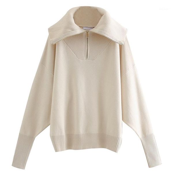

rr loose turn down collar sweaters women fashion solid zipper sweater women elegant long sleeve sweaters female ladies hy1, White;black