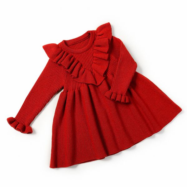 

lzh autumn winter infant dress kids knitting sweater dress for baby girls warm long sleeve princess dress newborn baby clothes lj201223, Red;yellow