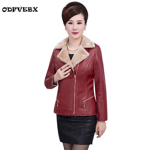 

autumn winter wear jacket woman mother loaded high-end leather jackets one thick short thicken plus cashmere leather odfvebx, Black