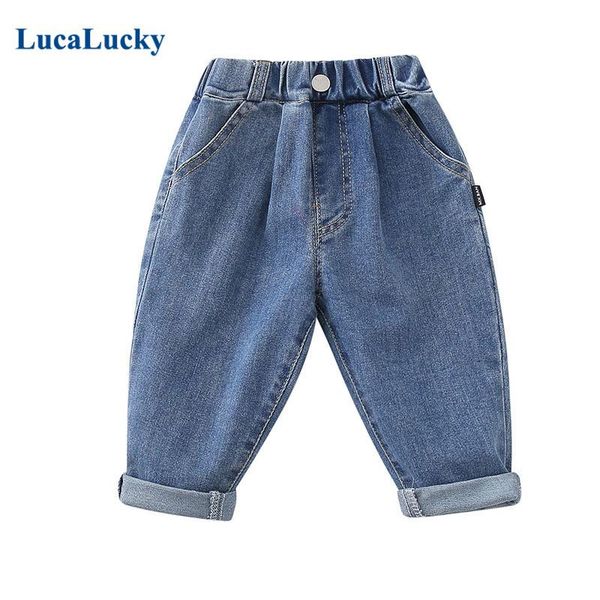 

lucalucky blue denim harm pants toddler baby boys mid waist loose jean trouser kids spring autumn 2021 children bottom age 2-7y