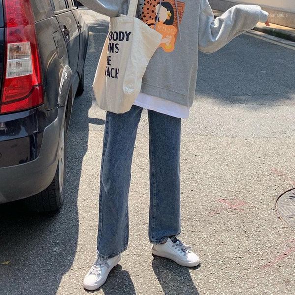 

plunging jeans schoolgirl 2020 new high-waisted thin straights with wide-legged pants1, Blue