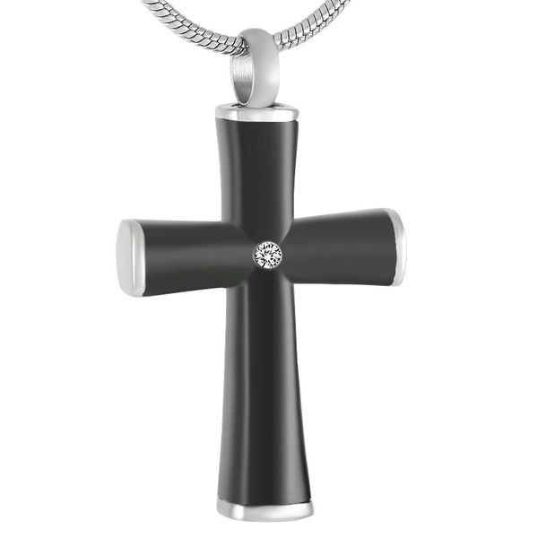 

ijd9408 black cross urn souvenir necklace stainless steel memorial ashes keepsake cremation pendant jewelry, Silver
