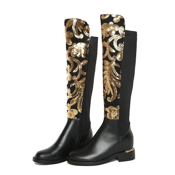 

new size 2021 34-42 genuine female autumn fashion stretch knee high boots shoes 7tq3, Black