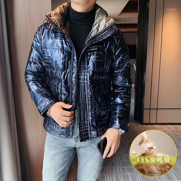 

men's down & parkas fashion winter men's jacket stand-up collar gray duck coats men casual thick warm shiny printing snow overcoat, Black