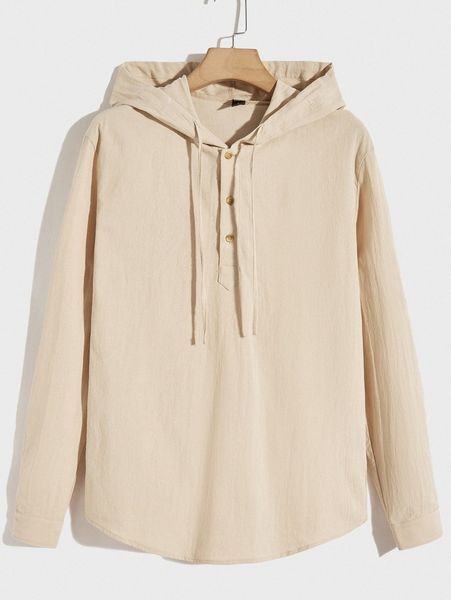 

men drawstring half button hooded shirt z7yb#, White;black
