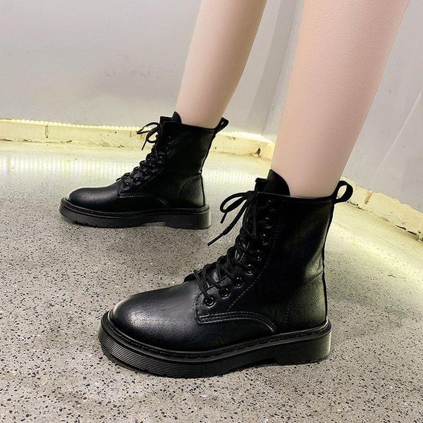 

new pu leather boots women ankle boots motorcycle female autumn winter shoes woman punk botas mujer 2021 spring, Black