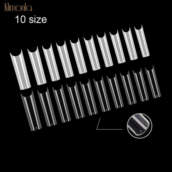 

false nails 1000pcs/lot xl cool french half cover fake nail transparent/natural extra long deep c curved tips all for manicure, Red;gold
