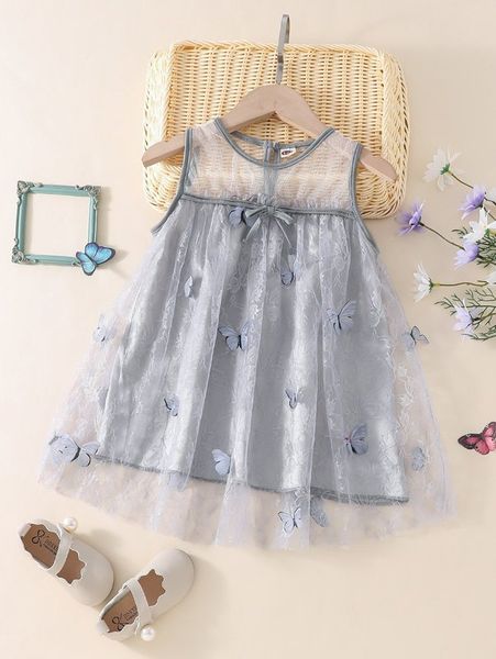 

toddler girls butterfly appliques contrast binding mesh dress she, Red;yellow