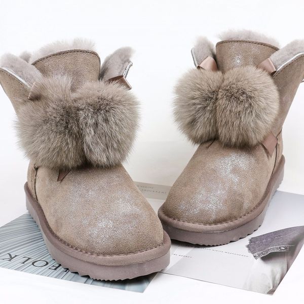 

гзако женские овечья шерсть сапоги натуральные кожаные мяч fox меховые снежные ботинки обувь коскин овечий меховые сапоги плоские теплые зим, Black