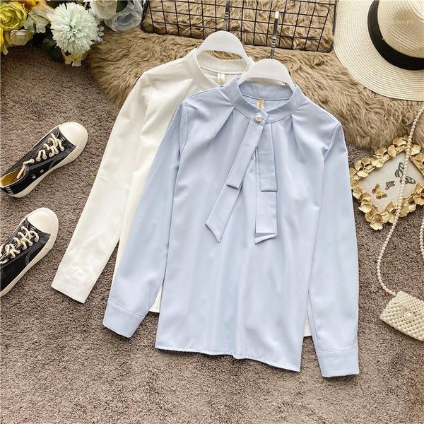 

shirt women long sleeve 2020 new spring autumn fashion ladies solid wild joker casual loose chiffon korean femme1, White
