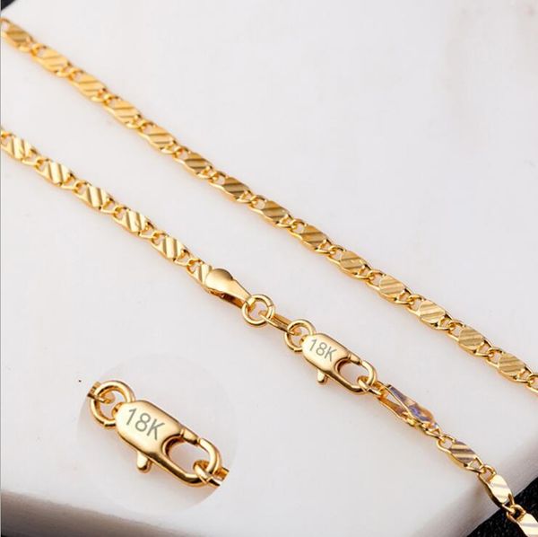 2mm moda luxo womens jóias 18k banhado a ouro cadeia 925 prata chapeado cadeias colares acessórios de presente GD1096