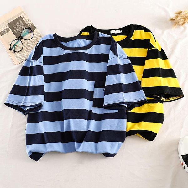 

korean style striped all match t shirt summer casual loose oversize basic tshirt harajuku ulzzang short sleeve female t-shirts, White