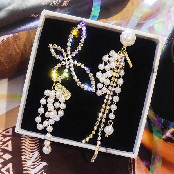 

dangle & chandelier lubov elegant imitation pearl beads chains butterfly earrings personality statement asymmetric women drop 2021, Silver
