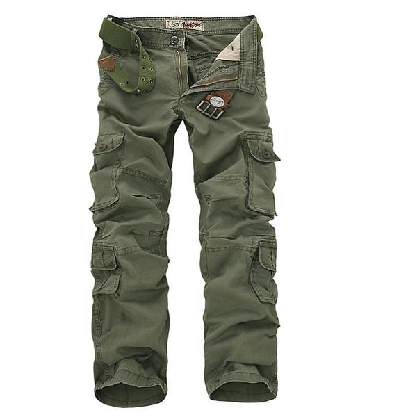

2020 mens military cargo pants multi-pockets baggy men cotton pants casual overalls army oustdoor tactical trousers no belts 46, Black