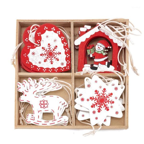 

16pcs christmas wooden tree pendant creative xmas hanging ornaments home decor festival props with box for party new year1