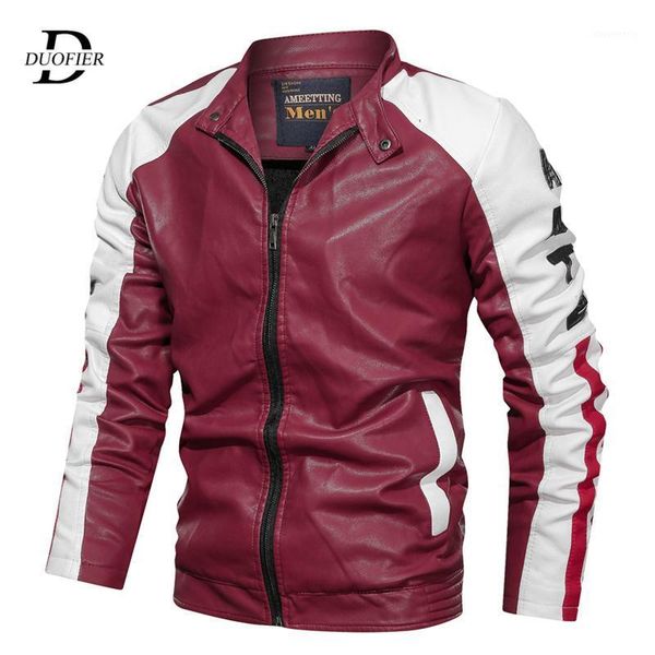 

men's fur & faux 2021 men's leather jacket casual patchwork stand collar zipper men fashion motorcycle clothes male1, Black