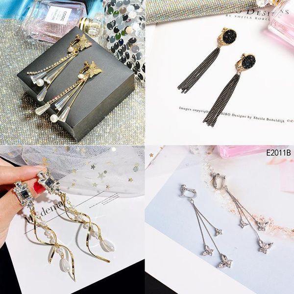 Dangle candelabro elegante barroco pérolas borboleta clip no brincos sem furo perfurado linha longa curva sem piercing orelha clipes para as mulheres j