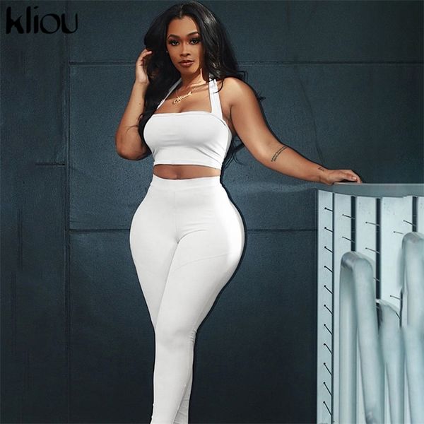 

kliou women two piece outfit halter sleeveless tank outdoor leggings sporty matching set skinny tracksuit fitness outfits 201104, Gray