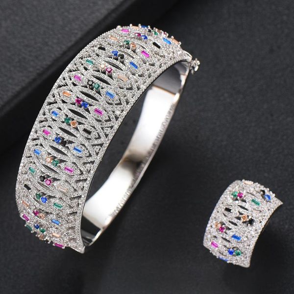 

godki jimbora new luxury african bangle ring fashion cz zircon dubai wedding bridal jewelry sets for women daily fashion jewelry, Silver
