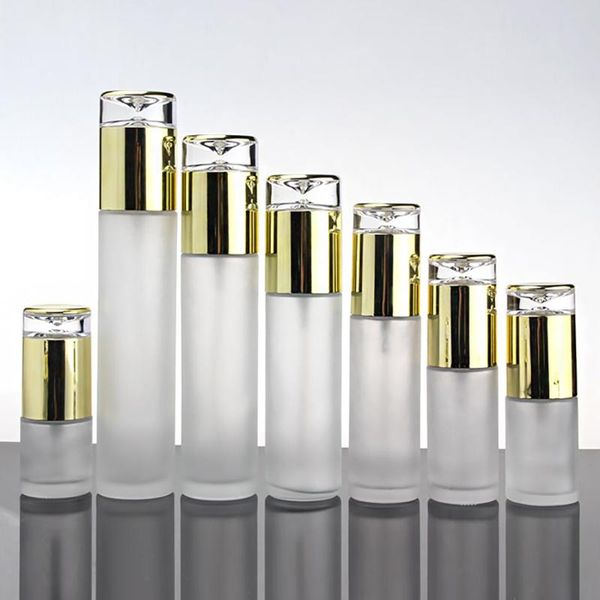 

storage bottles & jars 2oz spray perfume bottle packaging, clear frosted glass lotion pump glod lid in stock