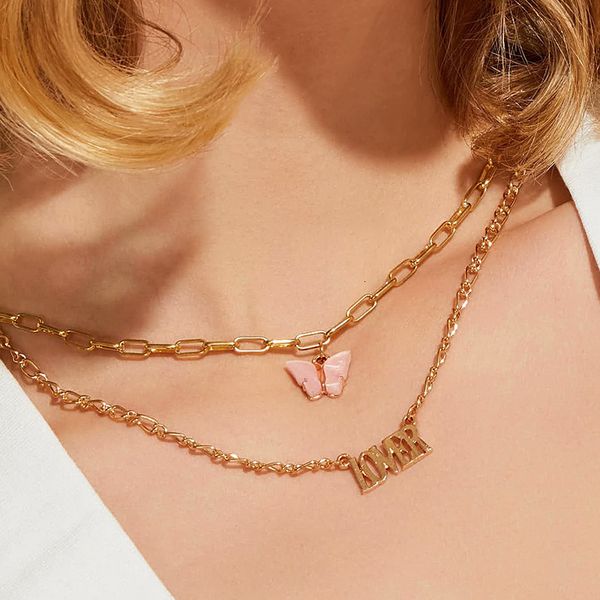 

acrylic butterfly chokers gold chains angel multilayer necklaces pendant women necklace fashion jewelry will and sandy