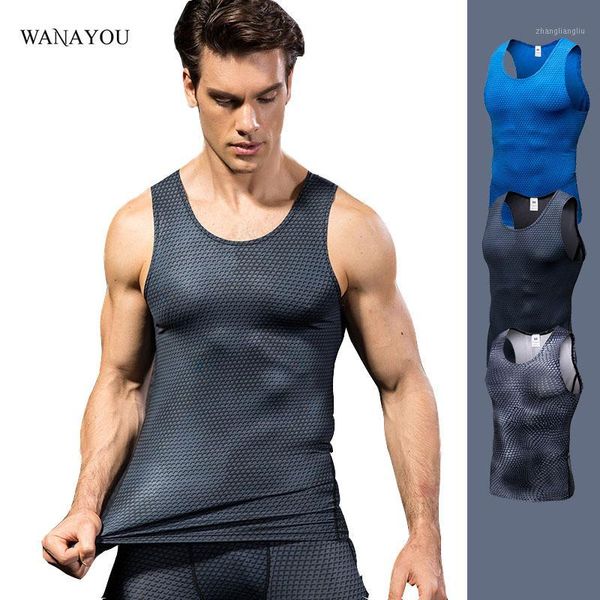 

running jerseys wanayou 3d printing men's fast drying sports vest, male elastic tight pro training vest,running gym outdoors fitness t-, Black;blue