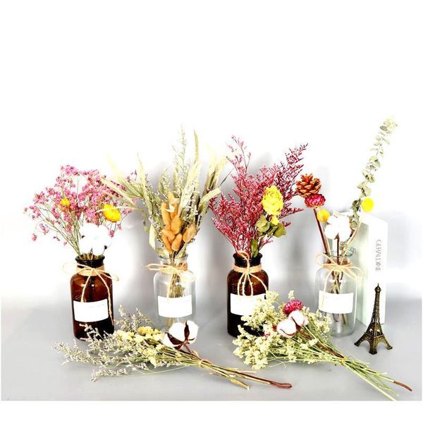 

natural dried flowers artificial flower dried eucalyptus leaf real wheat cotton bulrush nordic for home wedding party de jlliuw