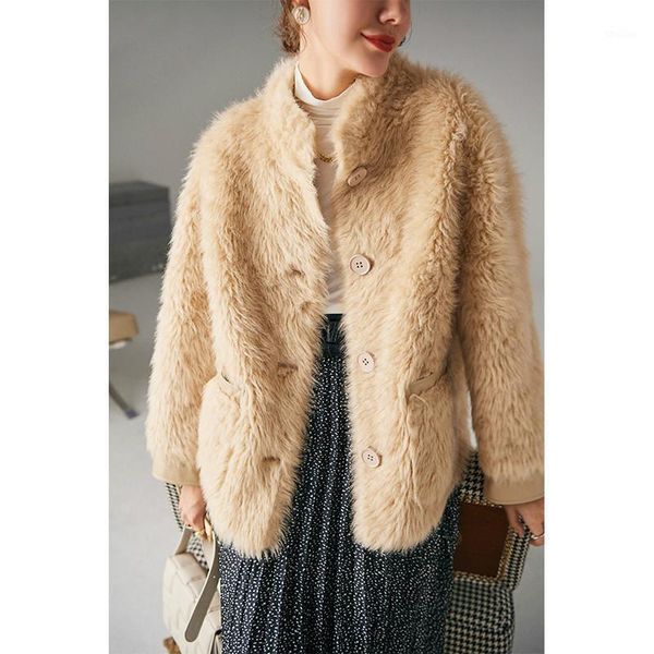 

women's fur & faux women's winter jackets with natural blend single breasted thick warm coats and women 2021 clothes women1, Black