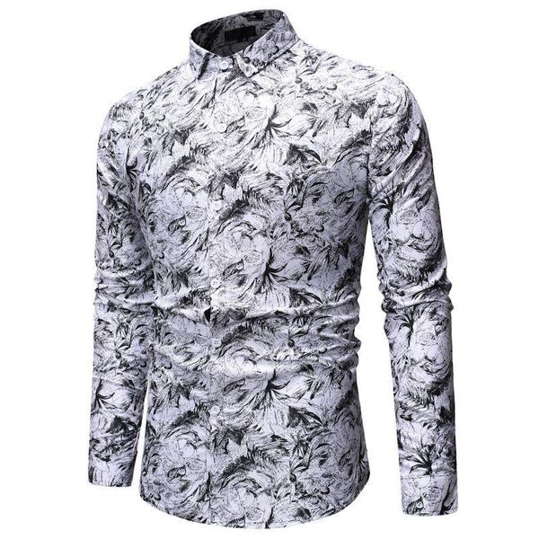 

men modern long sleeves shirt clothing fashion printed shirt jl, White;black