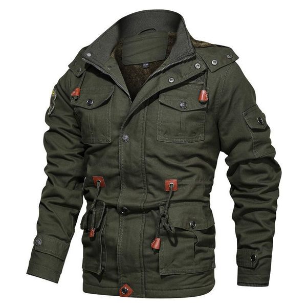 

men winter jackets casual windbreaker fleece warm men's cotton coats 2021 multi-pockets bomber jackets mens outerwear, Black;brown