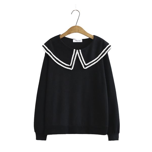 

xl-4xl more size black blue peter pan female hoodies oversized fall pullovers solid fashion outerwear emar, Black;brown