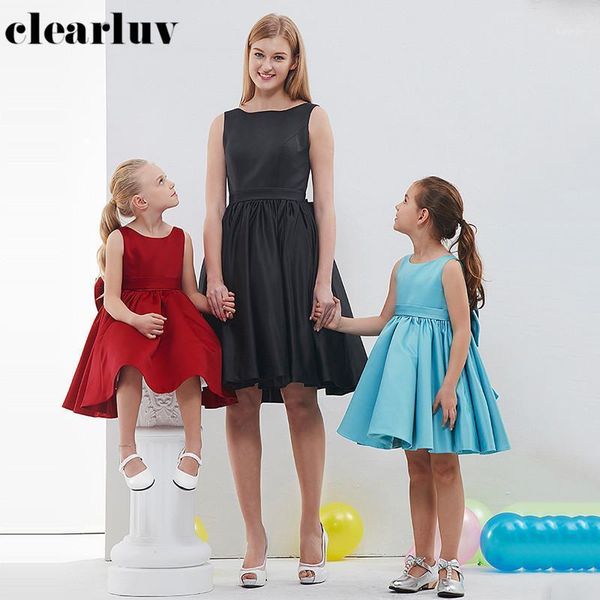 

formal prom dresses for mother and daughter db151 o-neck sleeveless party dress burgundy bow a-line parent-child elegant gowns1, White;black