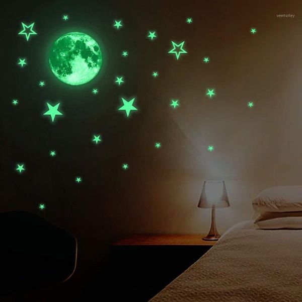 

luminous moon stars combination 3d wall sticker kids room home decor glow in the dark stickers1
