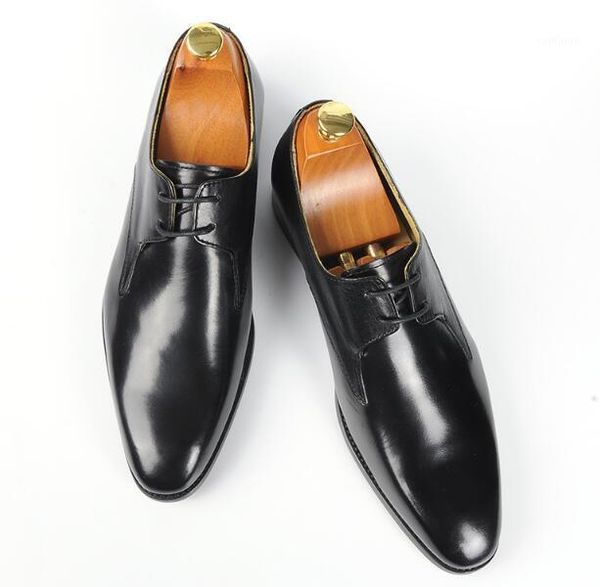

new pointed toe breathable high-classics genuine leather solid wedding men's shoes men shoes lace up casual1, Black