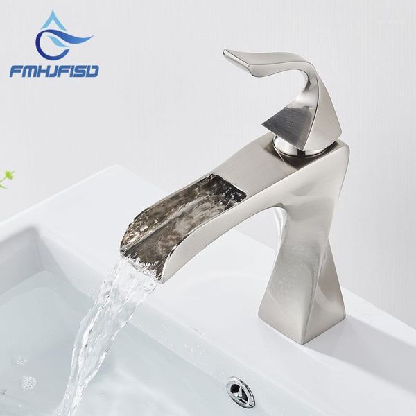 

bathroom sink faucets brushed nickel basin faucet brass cold mixer taps deck mount single handle waterfall mixer1