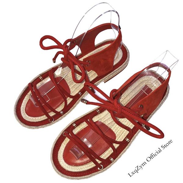 

designer women sandals flat shoes lace-up ins indie folk vintage sheep leather rope flip flop lady fashion thin, Black