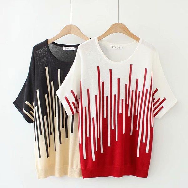 

2020 new fashion brand oversize plus size shirt casual v-neck striped short1, White