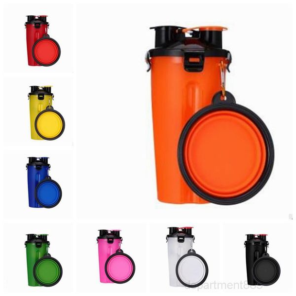 

pet bottle 2 in 1 plastic cup bowel pets food dual-purpose cuppet water cups with foldable bowls feeder dwd1082