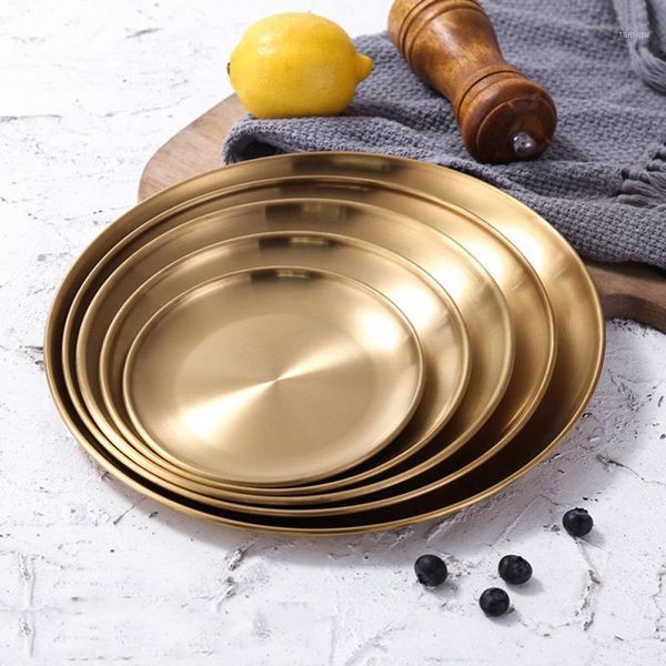 

retro metal round tray stainless steel snack fruit tray jewelry storage european style dinner plates gold/silver1