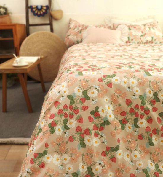 

cute strawberry flower bedding set girl,cotton twin full  romantic pastoral home textile bed sheet pillow case duvet cover1