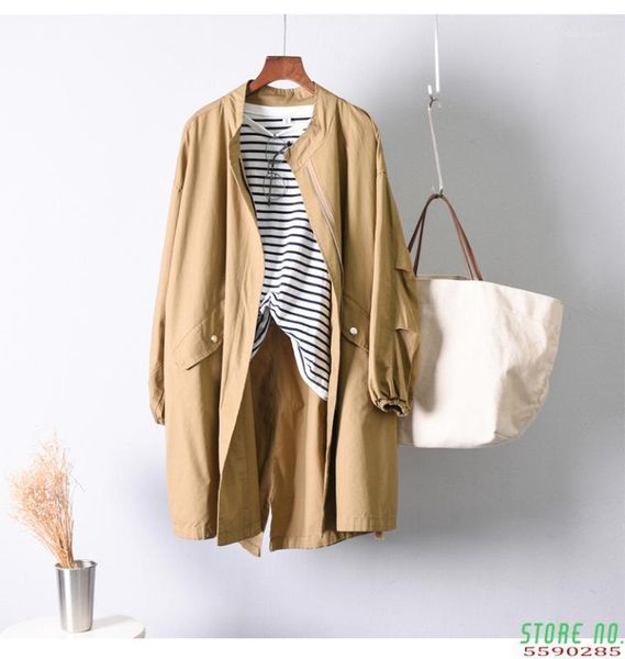 

biuzko long korean loose hip hop trench coat for women british japan style european windbreakers safari style fall overcoat1, Tan;black