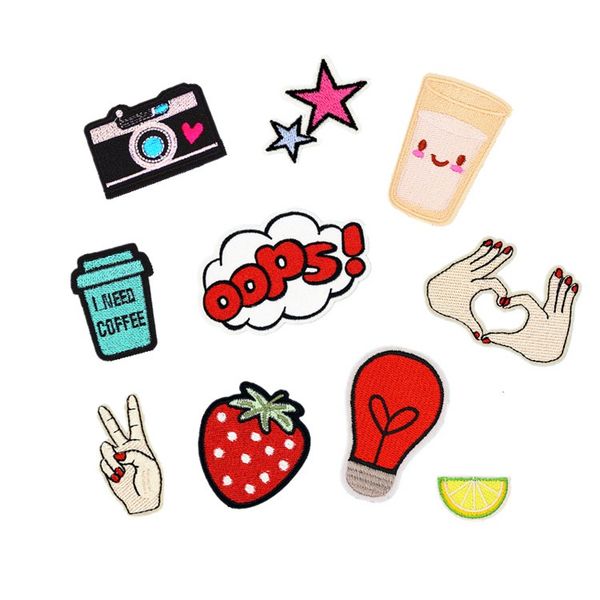 

embroidered patch sewing clothes patches iron on crown motifs garment sticker fix star hand heart fabric badge applique, Black