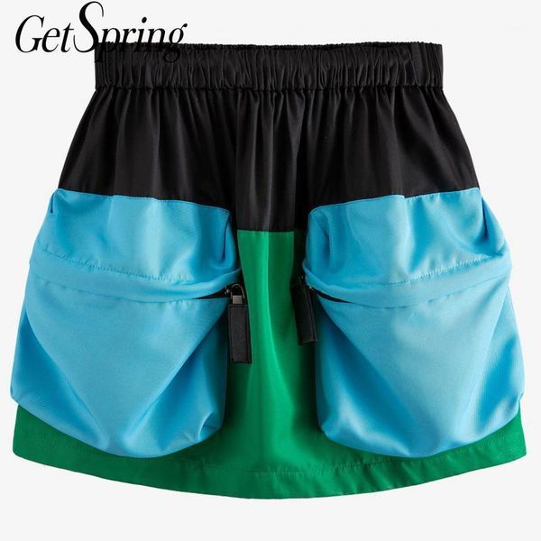 

getspring women skirt color matching high waist skirts all match casual short summer high waist skirts women clothes 2020 new1, Black
