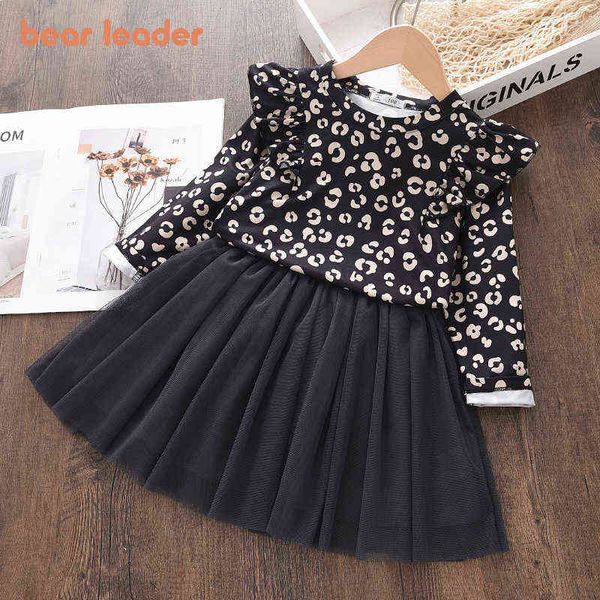 

bear learder children's clothing sets 2022 autumn cotton floral shirts mesh skirts 2pcs sets kids party dresses baby girls 3-8 y y22031, White