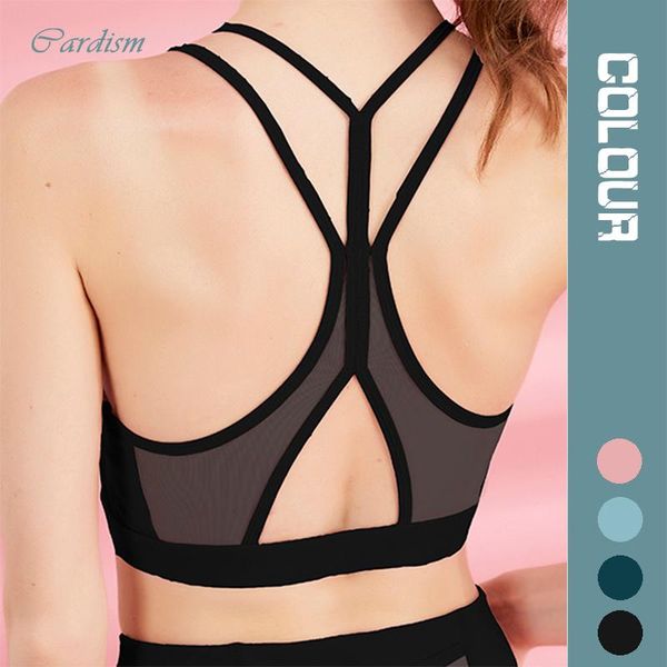 

gym clothing cardism women's yoga mesh bra seamless push up sports bras for women 2021 non-wired bralette black cross back, White;black