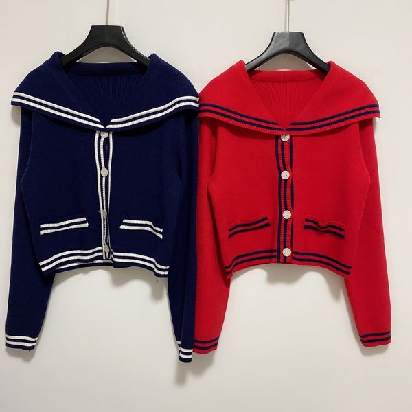 

1119 2020 autumn brand same style long sleeve blue red lapel neck kint sweater women clothes qixuann, White;black