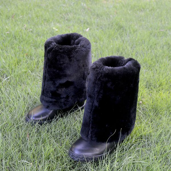 

real pictures women hidden wool skin eight inches in heel black snowboots leather winter boots x67b