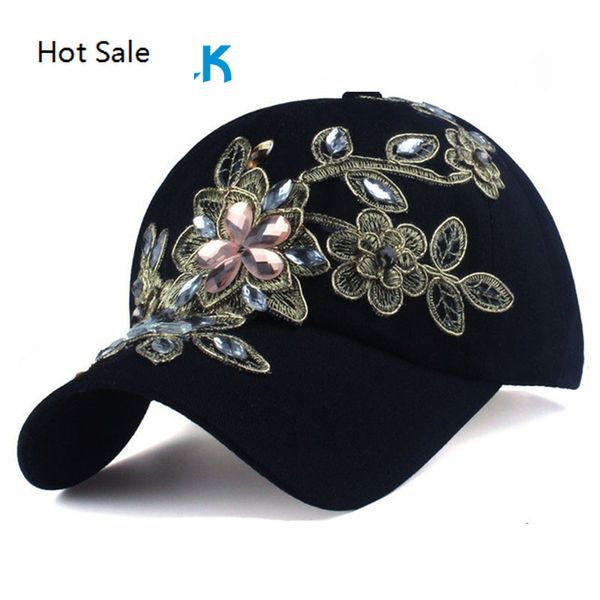 Novos bonés de beisebol de diamante-cravejado Mulheres Flor Snapback Cap Feminino Diamond Sun Visores Hats Silk Dourado