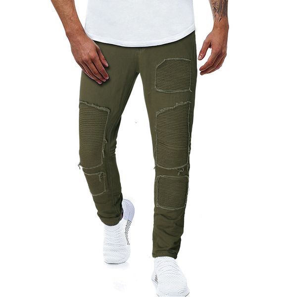 

2021 autumn new men's european green pleated fashionable jeans, Blue